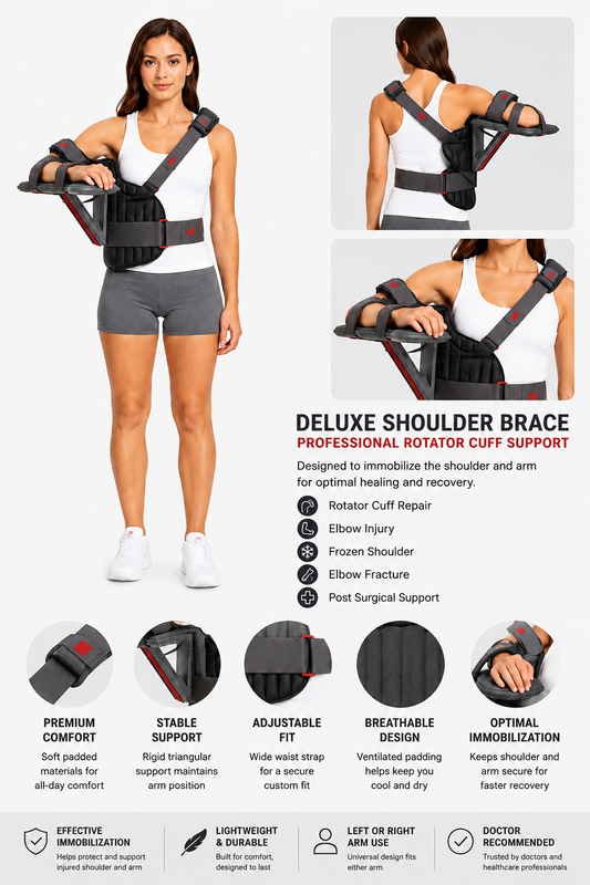 Dr. Franklyn's Deluxe Shoulder Immobilizer Brace with Adjustable Abduction Wedge | Rotator Cuff, Post Surgery & Shoulder Recovery Support