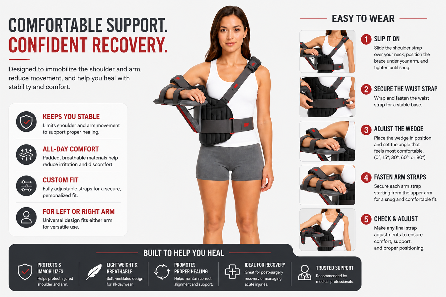 Dr. Franklyn's Deluxe Shoulder Immobilizer Brace with Adjustable Abduction Wedge | Rotator Cuff, Post Surgery & Shoulder Recovery Support