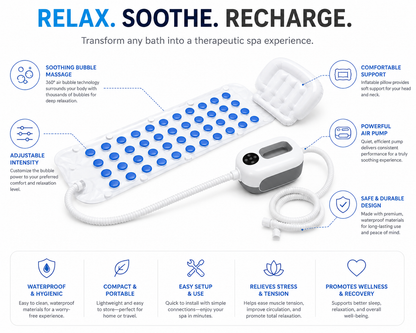Dr. Franklyn's Therapeutic Air Jet Whirlpool Bath Spa Mat, Inflatable Pillow & Remote Control