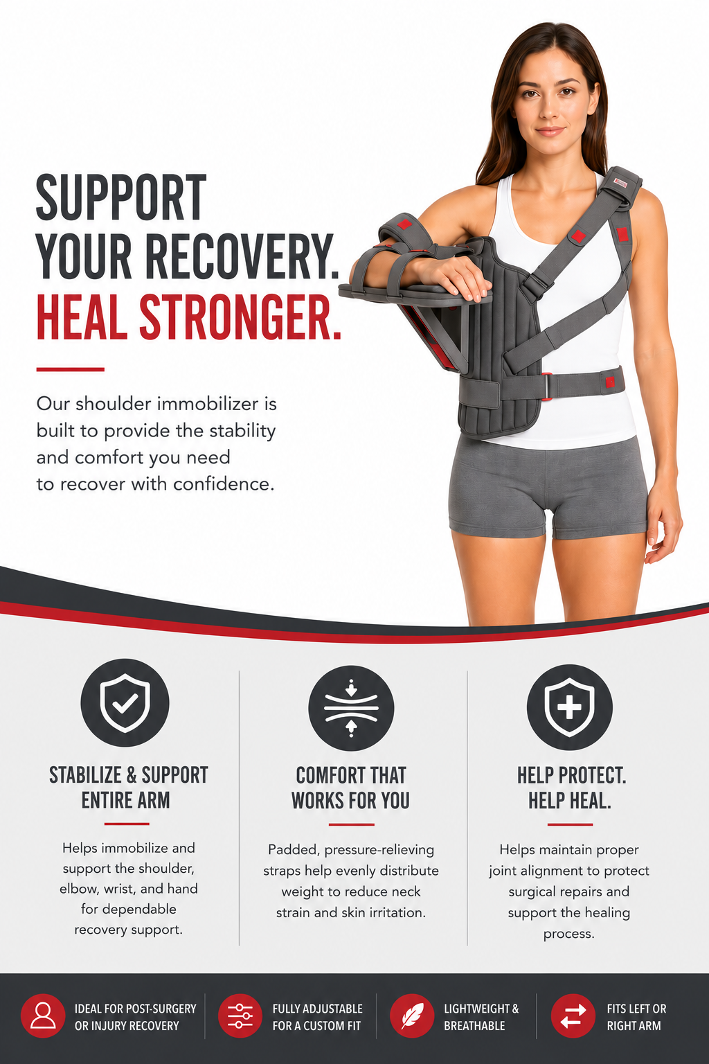 Dr. Franklyn's Deluxe Shoulder Immobilizer Brace with Adjustable Abduction Wedge | Rotator Cuff, Post Surgery & Shoulder Recovery Support
