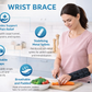 Adjustable black carpal tunnel wrist brace with three hook-and-loop straps for wrist support and stabilization. 2