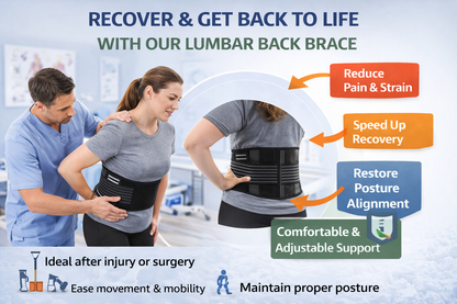 Black adjustable lower back support brace with tourmaline self-heating magnetic therapy pads and elastic compression straps. 4