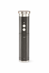 Black and silver bio-resonance frequency wand with LED light indicators and dual-button control for holistic wellness therapy. 