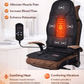 Black vibrating back and seat massager cushion with handheld remote control for chair or car use. 2