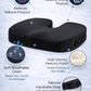  Black vibrating massage chair pad with remote control for neck, back, and thigh relief. 1