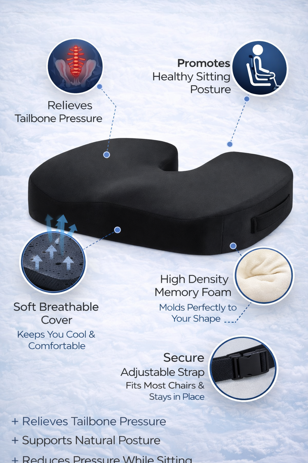  Black vibrating massage chair pad with remote control for neck, back, and thigh relief. 1