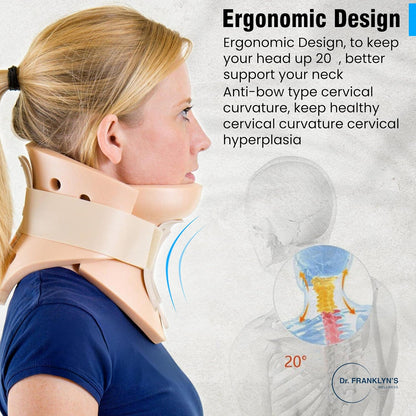 Cervical neck brace with tracheostomy opening for neck stabilization and spinal support. 2