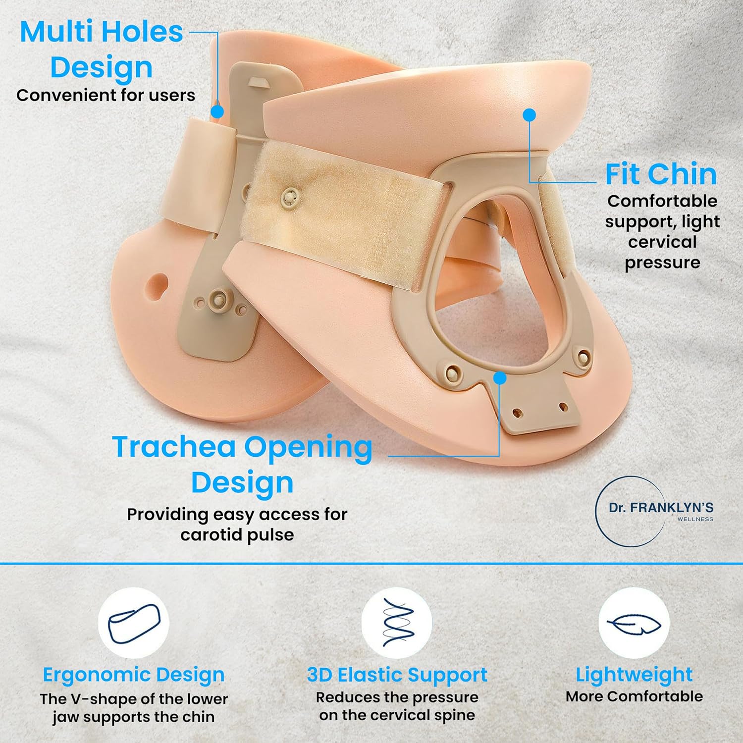 Cervical neck brace with tracheostomy opening for neck stabilization and spinal support. 3