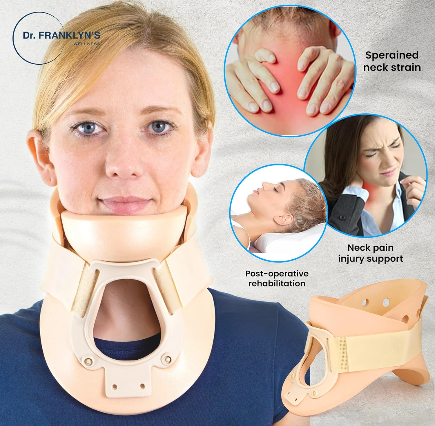 Cervical neck brace with tracheostomy opening for neck stabilization and spinal support. 4