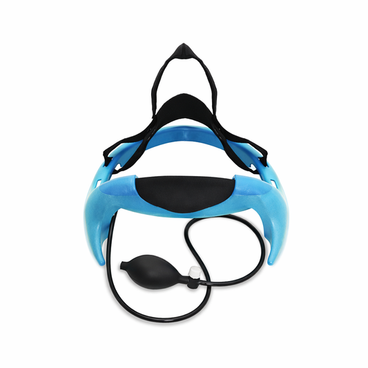 Cervical neck traction stretcher with air pump and adjustable straps for neck pain relief and spine decompression. 1