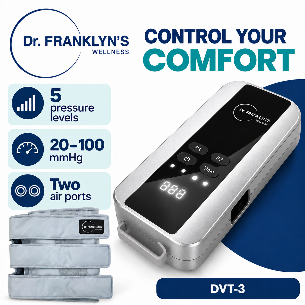 Dr. Franklyn’s Pneumatic Compression Therapy Device – Intermittent Air Compression with Universal Wrap