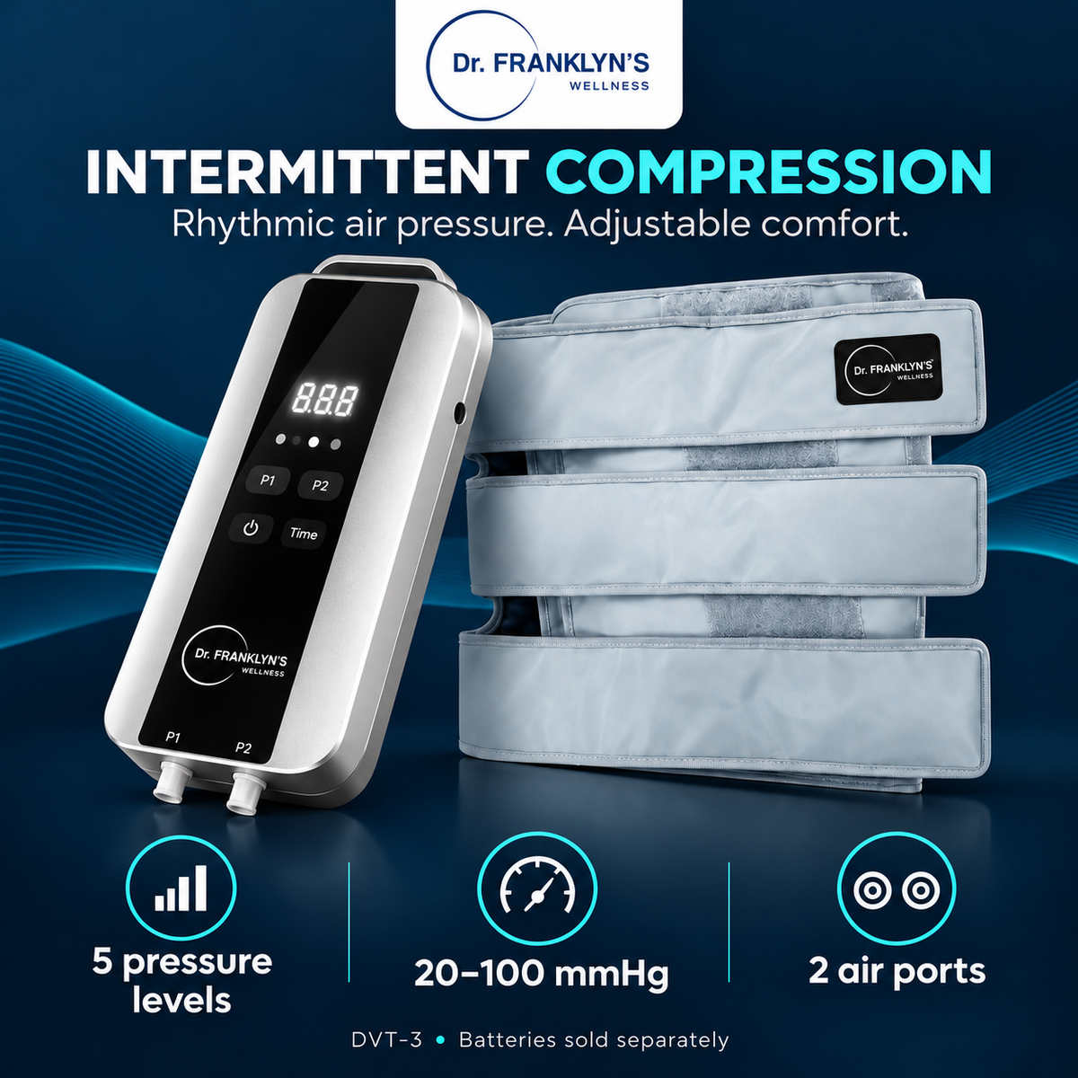 Dr. Franklyn’s Pneumatic Compression Therapy Device – Intermittent Air Compression with Universal Wrap