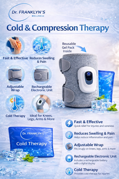 Dr. Franklyn’s Cold Compression Therapy Wrap with removable Blue Gel Pack for knee and leg pain relief. 3
