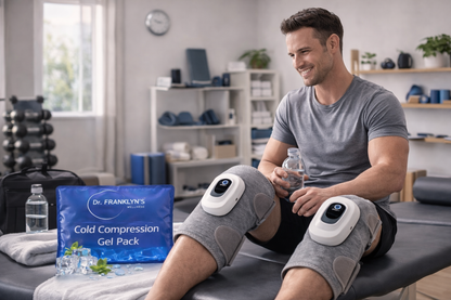 Dr. Franklyn’s Cold Compression Therapy Wrap with removable Blue Gel Pack for knee and leg pain relief. 4