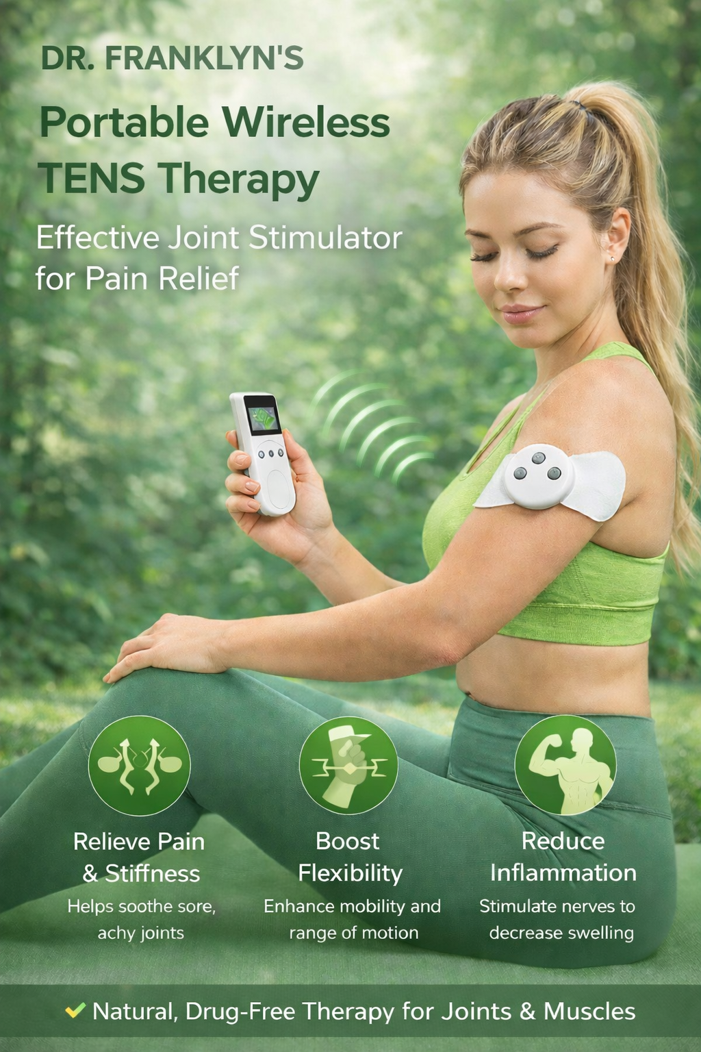 Dr. Franklyn’s Wellness Wireless TENS Unit and EMS Muscle Stimulator with Remote Control and Butterfly Electrode Pad. 4