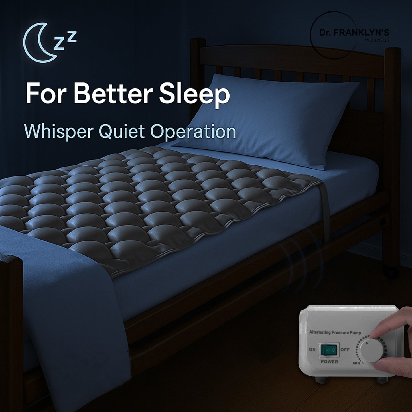 Dr. Franklyn’s Wellness alternating pressure mattress pad with electric pump for pressure sore relief and bedsores. 5