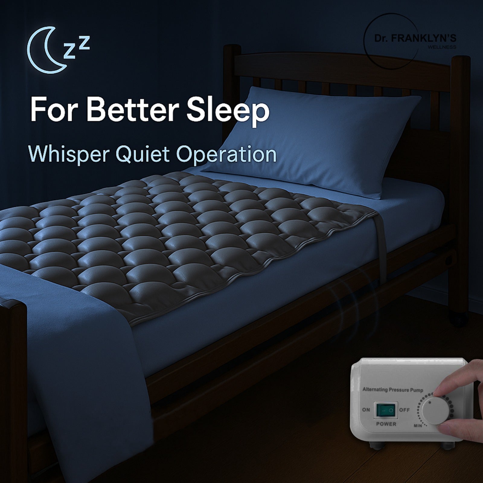 Dr. Franklyn’s Wellness alternating pressure mattress pad with electric pump for pressure sore relief and bedsores. 5