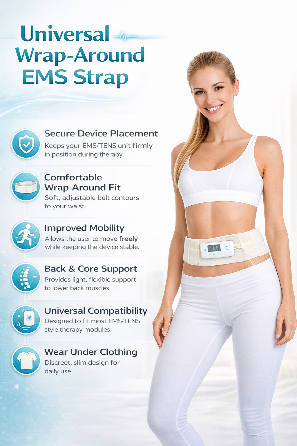 Dr. Franklyn’s Adjustable EMS/TENS Compression Belt – Waist, Back & Muscle Support