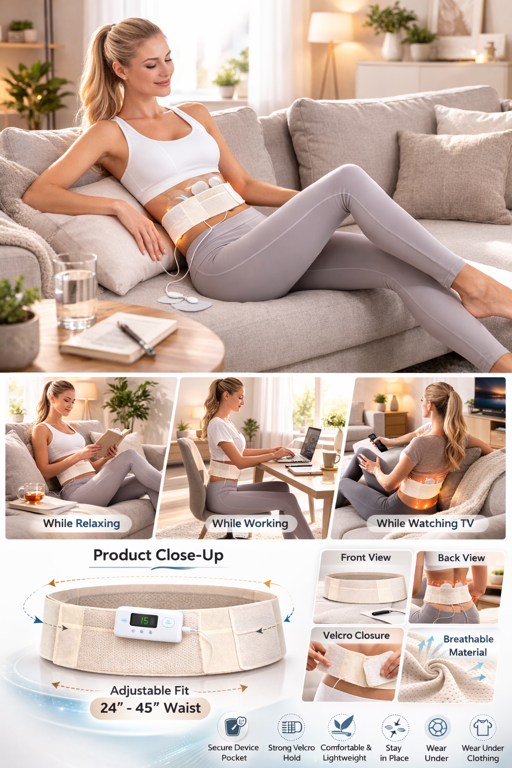 Dr. Franklyn’s Adjustable EMS/TENS Compression Belt – Waist, Back & Muscle Support