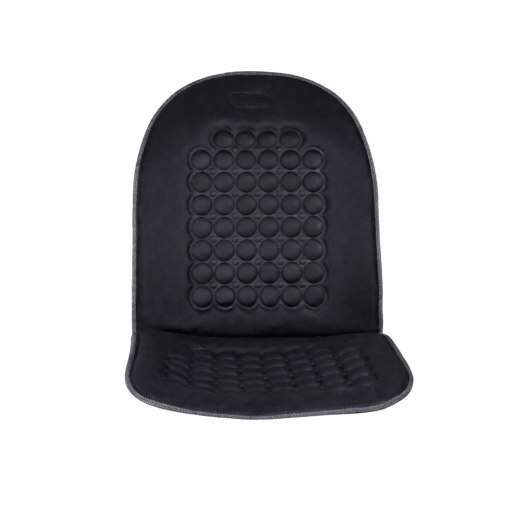 Ergonomic black seat cushion with back support and breathable bubble design for office chair comfort