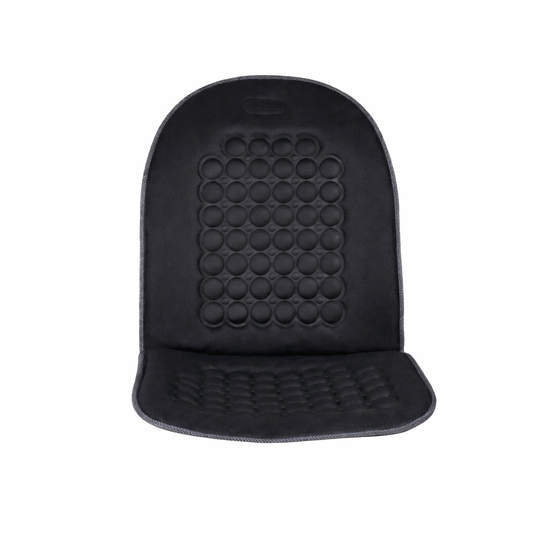 Ergonomic black seat cushion with back support and breathable bubble design for office chair comfort