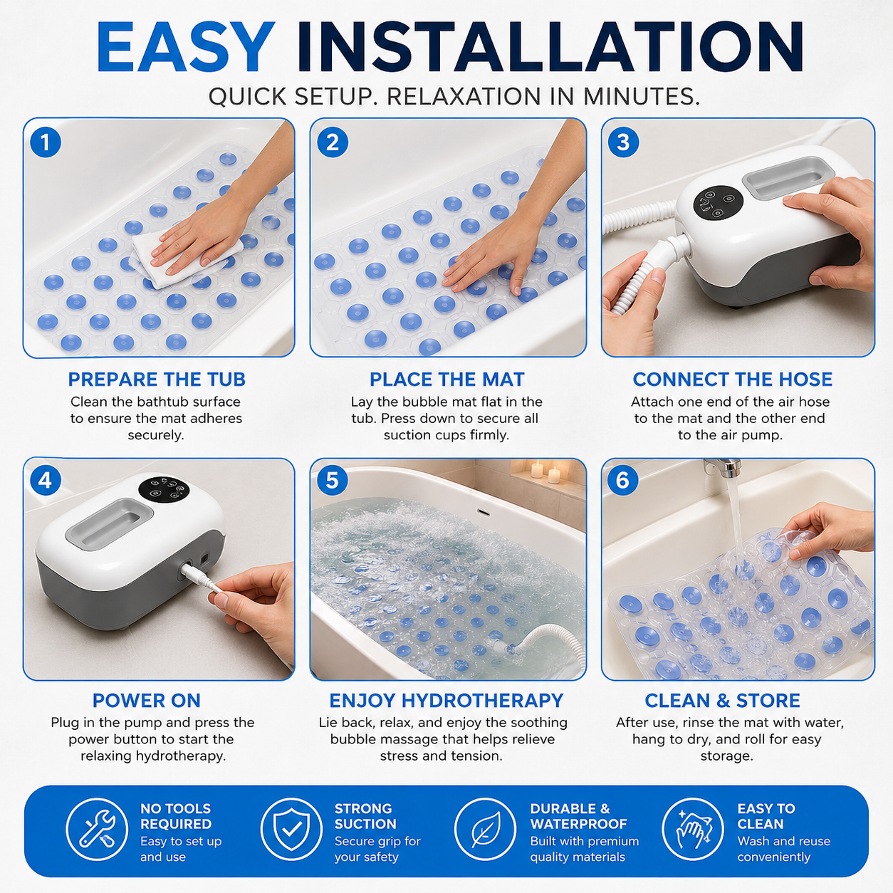 Dr. Franklyn's Therapeutic Air Jet Whirlpool Bath Spa Mat, Inflatable Pillow & Remote Control