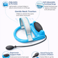 Inflatable neck traction device with adjustable strap and hand pump for cervical spine relief. 1