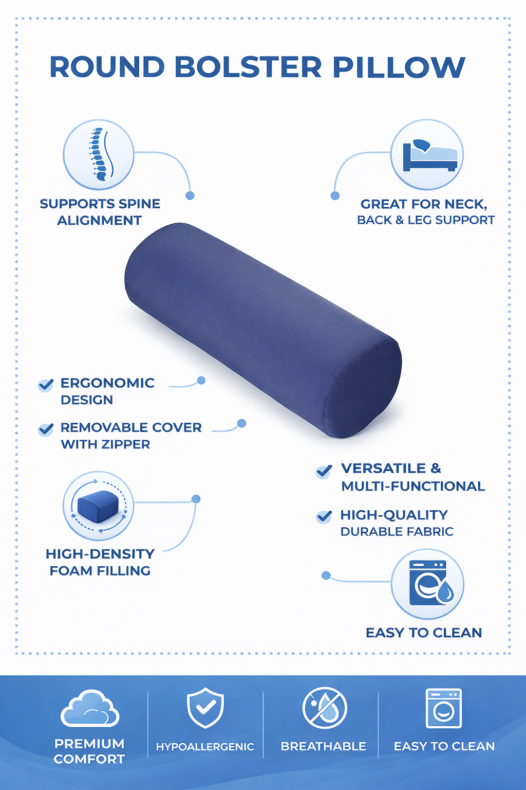 Dr. Franklyn’s Round Cervical Support Roll – Memory Foam Neck & Back Support Roller for Pain Relief, Posture Alignment & Multi-Use Comfort