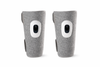 Pair of gray cordless air compression leg massagers with built-in LCD control panels for calf muscle recovery and circulation. 