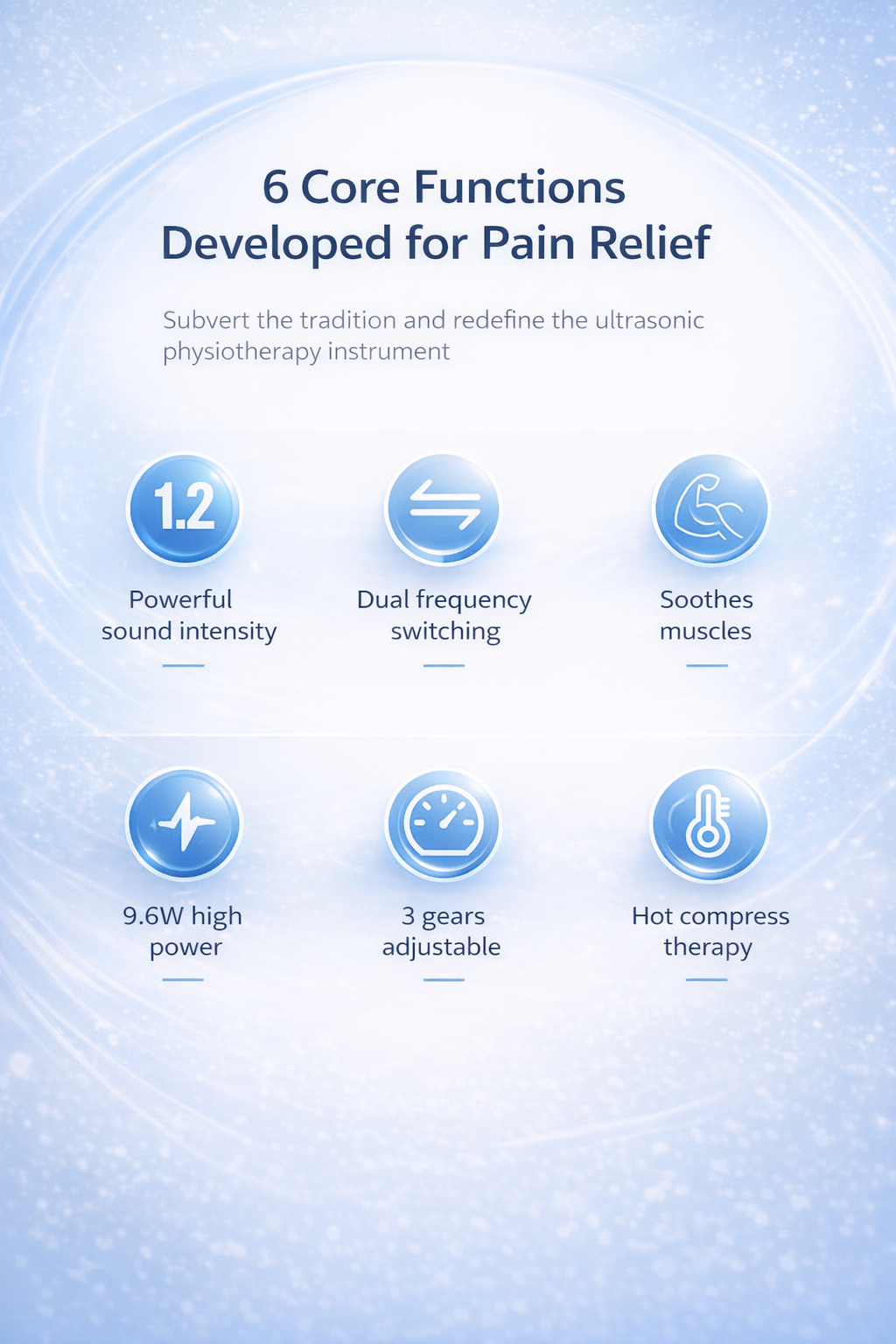 White handheld electric body massager with ergonomic handle and adjustable speed controls for deep tissue muscle relief. 4