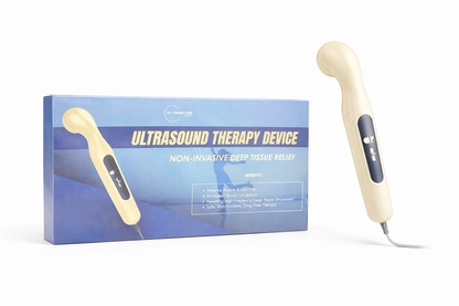 White handheld electric body massager with ergonomic handle and adjustable speed controls for deep tissue muscle relief. 6