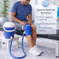 Blue insulated beverage cooler with spigot tap and carry handle for camping and outdoor use. 3