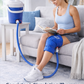 Blue insulated beverage cooler with spigot tap and carry handle for camping and outdoor use. 2