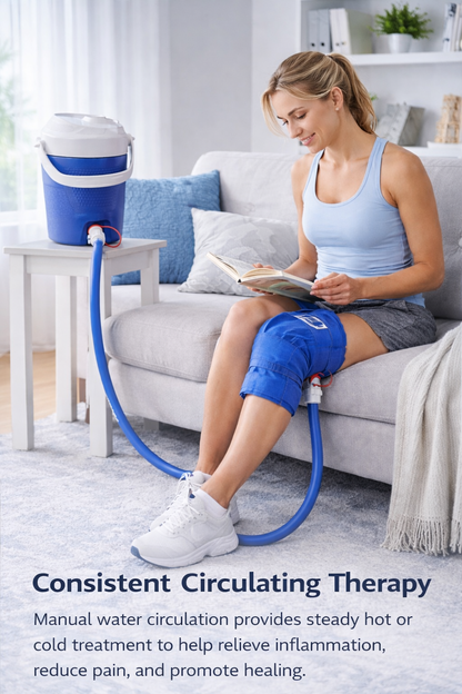 Blue insulated beverage cooler with spigot tap and carry handle for camping and outdoor use. 2