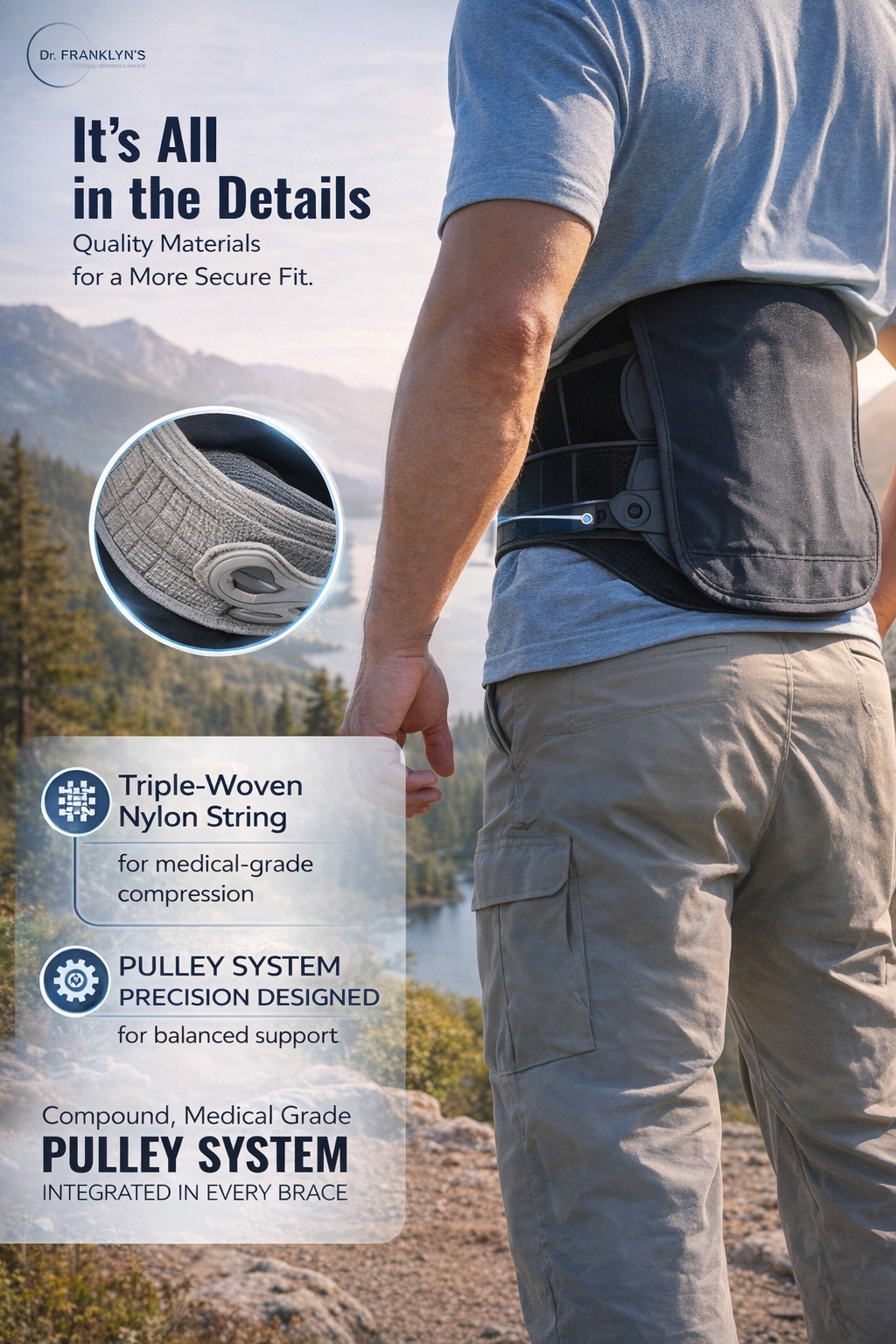 Adjustable lumbar support back brace belt for lower back pain relief. 3