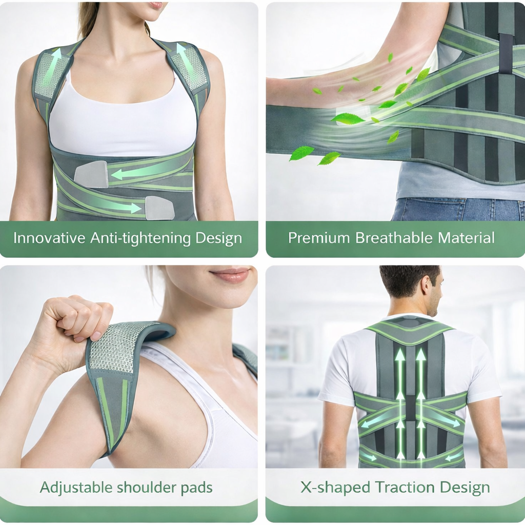 Adjustable back posture corrector for lower back pain relief and shoulder support - breathable mesh design. 4