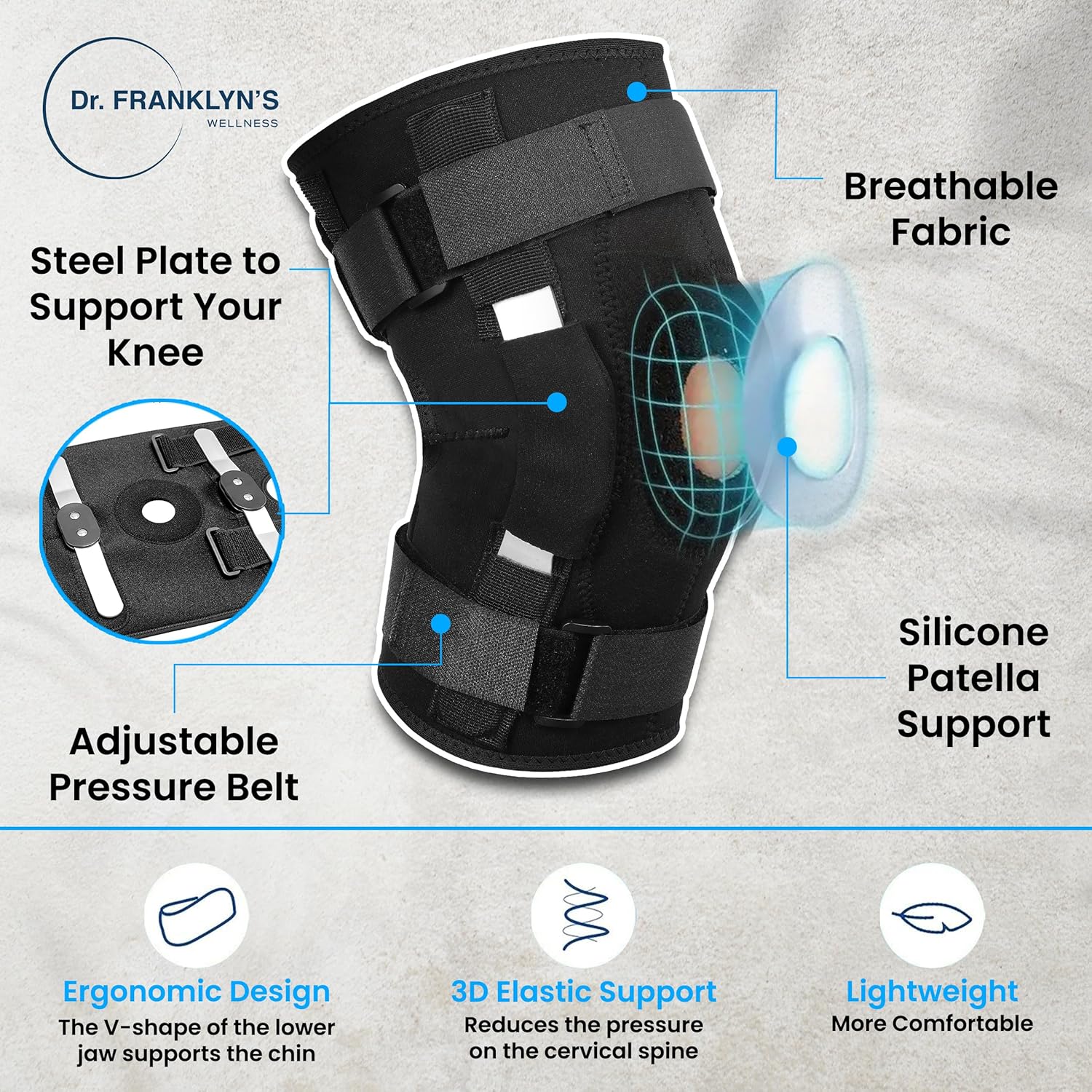 Dr. Franklyn's Hinged Knee Brace - Open Patella Compression Brace with Adjustable Straps - Injury & Arthritis Pain Relief & Recovery - for Men & Women