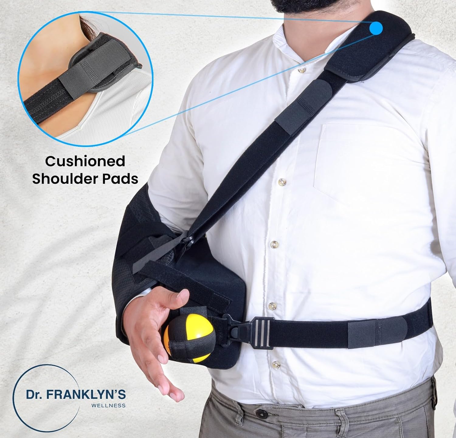 Shoulder Sling - Shoulder Abduction Pillow for Injury Support - Arm Sling Immobilizer for Rotator Cuff, Surgery & Broken Arm - Brace Includes Pockets, Foam Stress Ball and Wedge (Black)