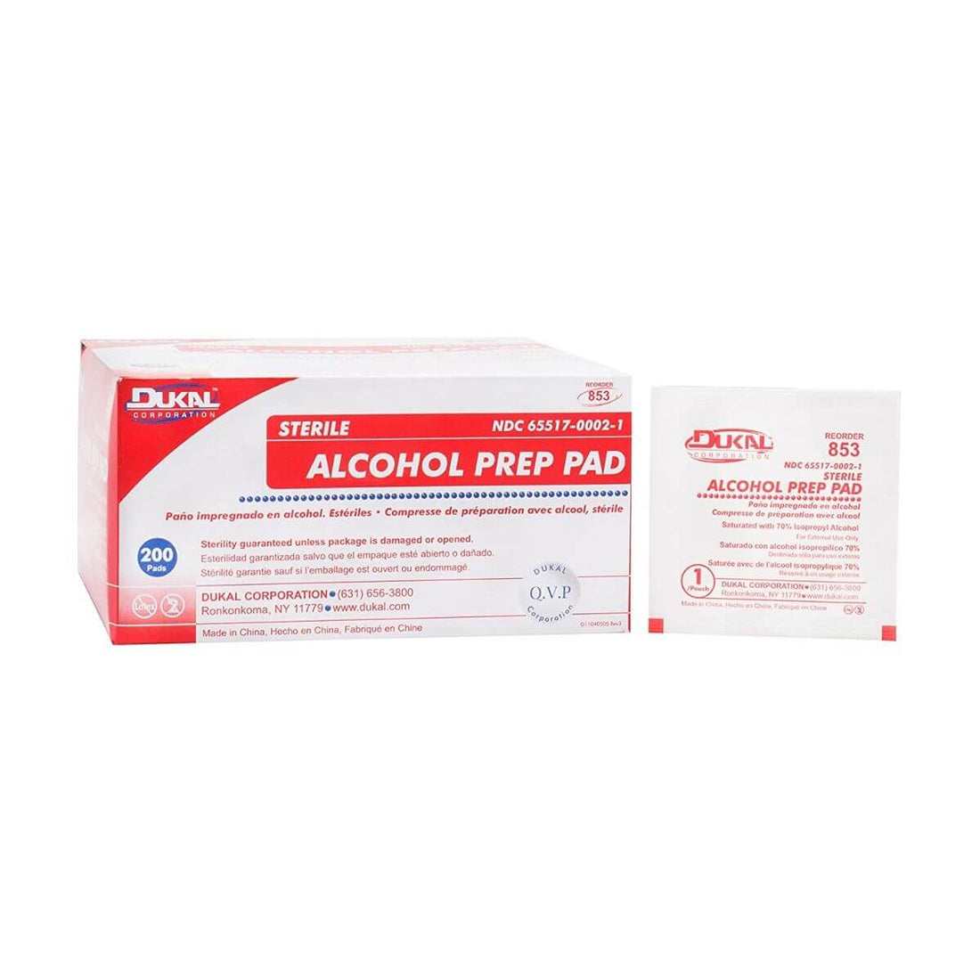 DUKAL 853, ALCOHOL PREP PADS, QTY. 200