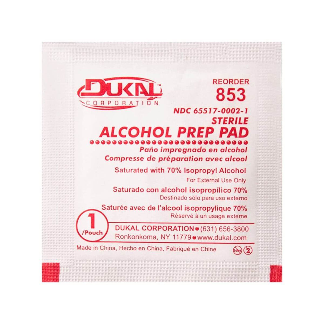 DUKAL 853, ALCOHOL PREP PADS, QTY. 200